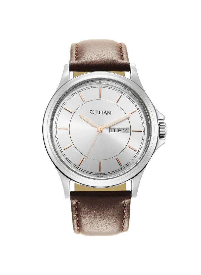 تيتان Men Analog Display Watch With Tan Leather Strap - 1870SL03