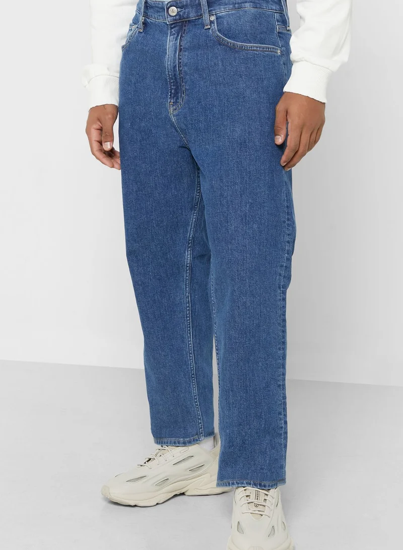 CALVIN KLEIN Mid Wash Tapered Fit Jeans