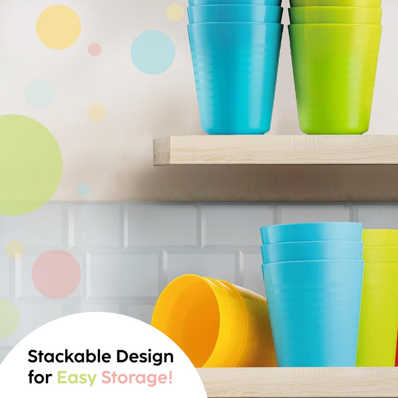 PLASKIDY Kids Plastic Cups, Set of 12, 8 oz, Unbreakable, Reusable, Dishwasher Safe, BPA-Free, Bright Colored Kids Tumblers - Image 4