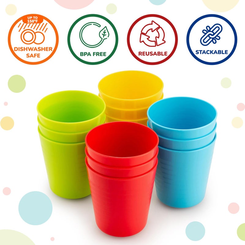 PLASKIDY Kids Plastic Cups, Set of 12, 8 oz, Unbreakable, Reusable, Dishwasher Safe, BPA-Free, Bright Colored Kids Tumblers - Image 3