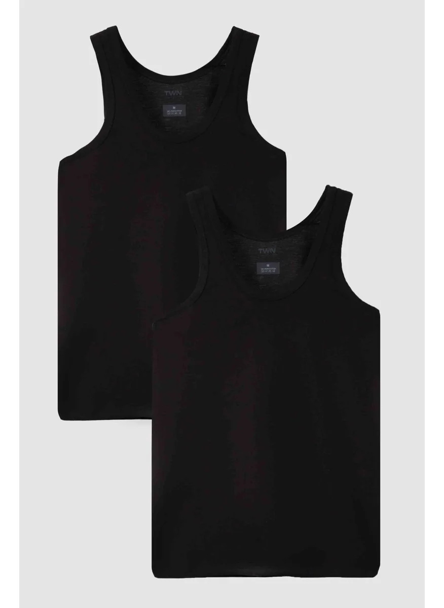 D'S DAMAT Ds Damat Black Standard Fit Breathable Sweat Absorbent 100% Cotton 2-Pack Undershirt