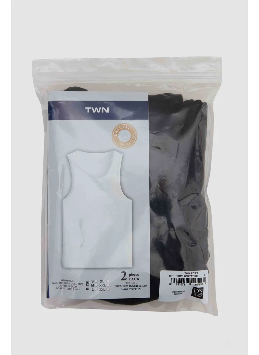 D'S DAMAT Ds Damat Black Standard Fit Breathable Sweat Absorbent 100% Cotton 2-Pack Undershirt