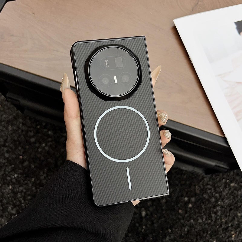 erorex For Honor Magic V5 Carbon Fiber Texture MagSafe Phone Case(Black) - Image 1