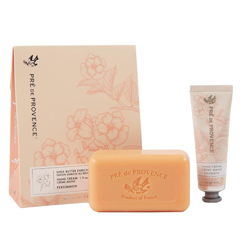 Pre de Provence Gift Set Includes 150 Gram Soap Bar 1 fl oz Hand Cream Made in France Infused with Shea Butter Persimmon