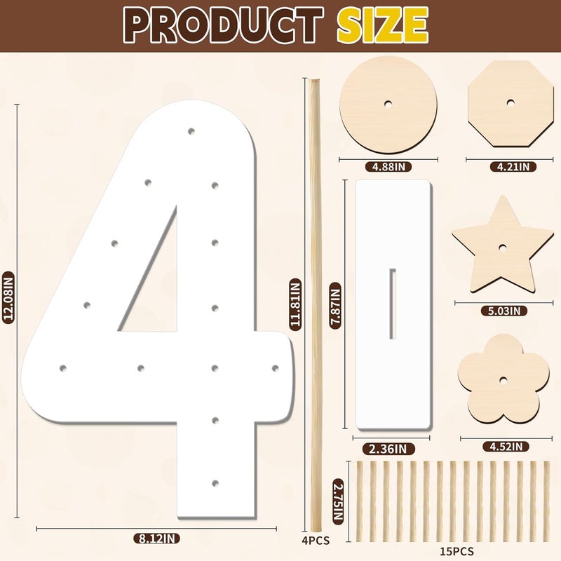 soleim 5 Pcs Donut Stand Set, Doughnut Party Supplies Include 1 Pc Digit Donut Wall Display Stand, 4 Pcs Doughnut Wall, for Birthday Wedding Baby Shower Party (White number 4) - Image 2