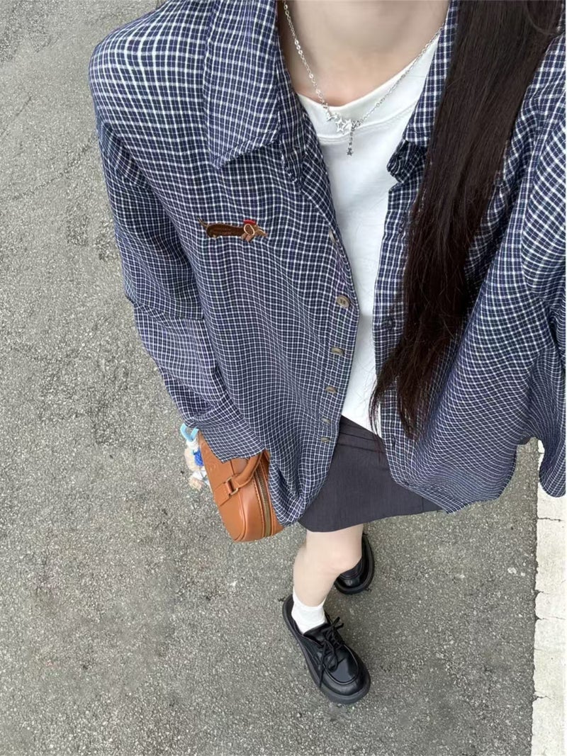 [ Straight Hair] Retro Plaid Shirt 2025 Spring New Long Sleeve Loose Casual Shirt - Image 4