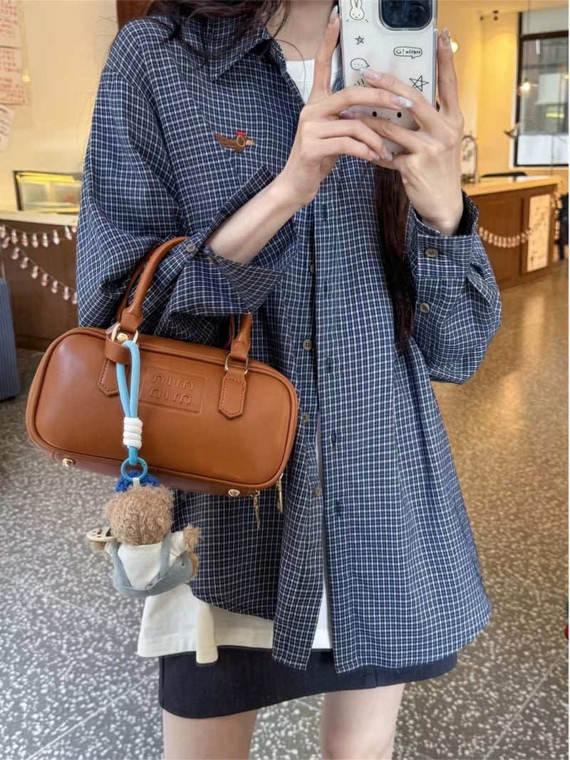 [ Straight Hair] Retro Plaid Shirt 2025 Spring New Long Sleeve Loose Casual Shirt - Image 1