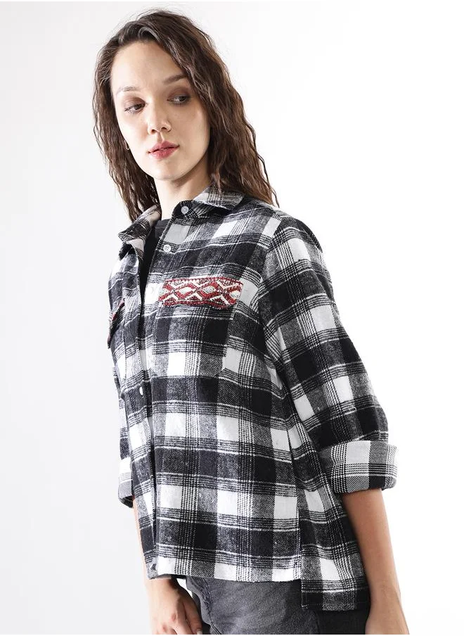 HIGH STAR Relaxed Fit Multicolour 100% Cotton Embroidered Long Sleeves Woven Button Down with Button Closure Regular Length Spread Collar Shirt Collar - Ideal for Casual - A Must-Have for Your Wardrobe!