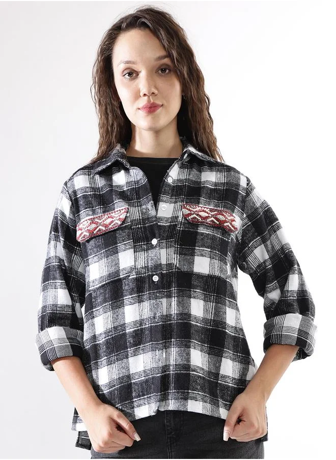 HIGH STAR Relaxed Fit Multicolour 100% Cotton Embroidered Long Sleeves Woven Button Down with Button Closure Regular Length Spread Collar Shirt Collar - Ideal for Casual - A Must-Have for Your Wardrobe!