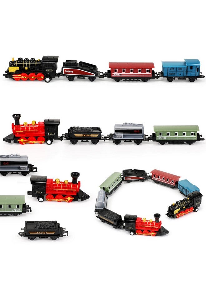 Hanaive هانايف 2 مجموعات ألعاب قطار صغيرة من سبائك الألمنيوم نموذج قطار بخاري تقليدي للقطار القابل للسحب للأطفال في حفلات عيد الميلاد والهدايا المدرسية - Image 1