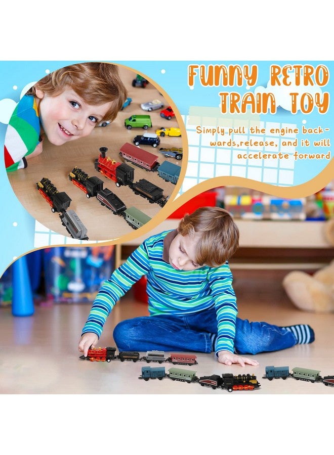 Hanaive هانايف 2 مجموعات ألعاب قطار صغيرة من سبائك الألمنيوم نموذج قطار بخاري تقليدي للقطار القابل للسحب للأطفال في حفلات عيد الميلاد والهدايا المدرسية - Image 3