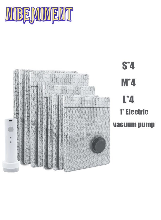 NIBEMINENT Premium Vacuum Storage Bag with Electric Pump, 12-Pack (4 Extra Large, 4 Large, 4 Medium), Reusable Space Saving Bag for Clothes, Mattresses, Blankets, Duvets, Pillows, Storage Space Saving. - Image 1