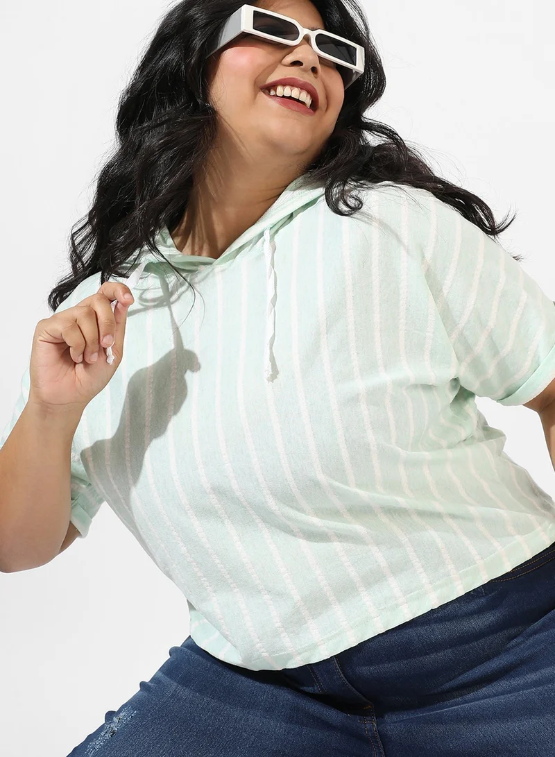 Instafab Plus Women's Mint Green Pinstripe Top