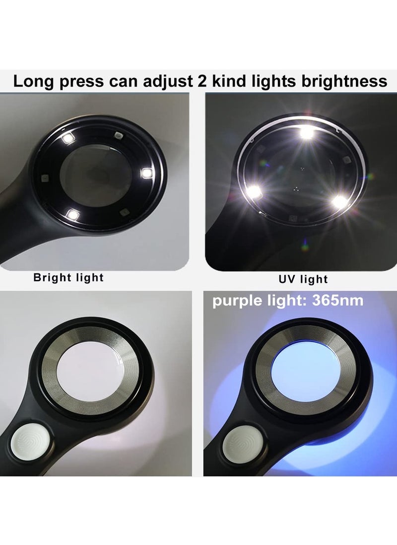 SYOSI - Handheld Jewelers Loupe with Scale Multi Function 10X USB Rechargeable Coin Magnifier with UV Light and LED Light Magnifying Glass Loop with Touch Brightness Adjustable Light for Jewelry Diamonds - Image 1