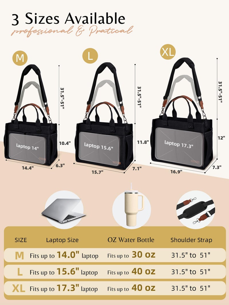 BESBESME Canvas Tote Bag for Women with Zipper & Compartments- Multi-Pocket Work & College Crossbody Shoulder Bag, Detachable Strap, Laptop Purse for Teachers, Nurses, Travel, Bible Study, Black L - Image 4