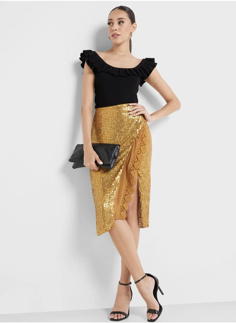 Ted Baker High Waist Sequin Detail Skirt