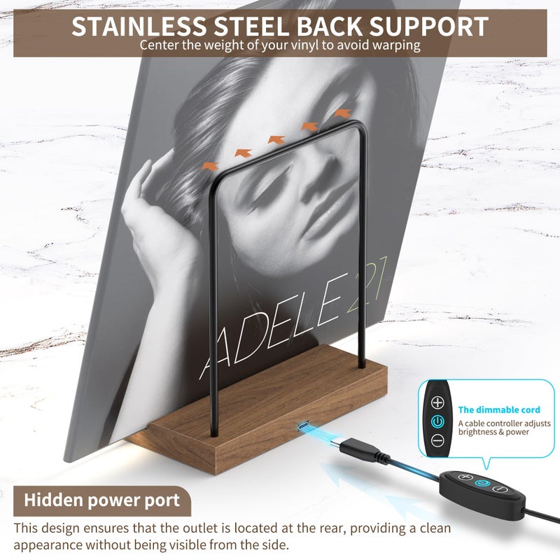KORRTFID Now Playing Vinyl Record Stand , Light Up Album Display Holder , Vinyl Record Display , Album Player Stand with Fingerprint-Proof Acrylic, Warm White Light - Image 3