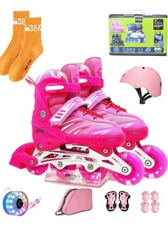 Draxon Roller skates for kids adjustable with light up wheels and tools To Convert It To Training Skates Fun Illuminating For Boys Girls Rollerskates for kids beginners, suitable for indoor outdoor (Model-302-Pink)  - Image 1
