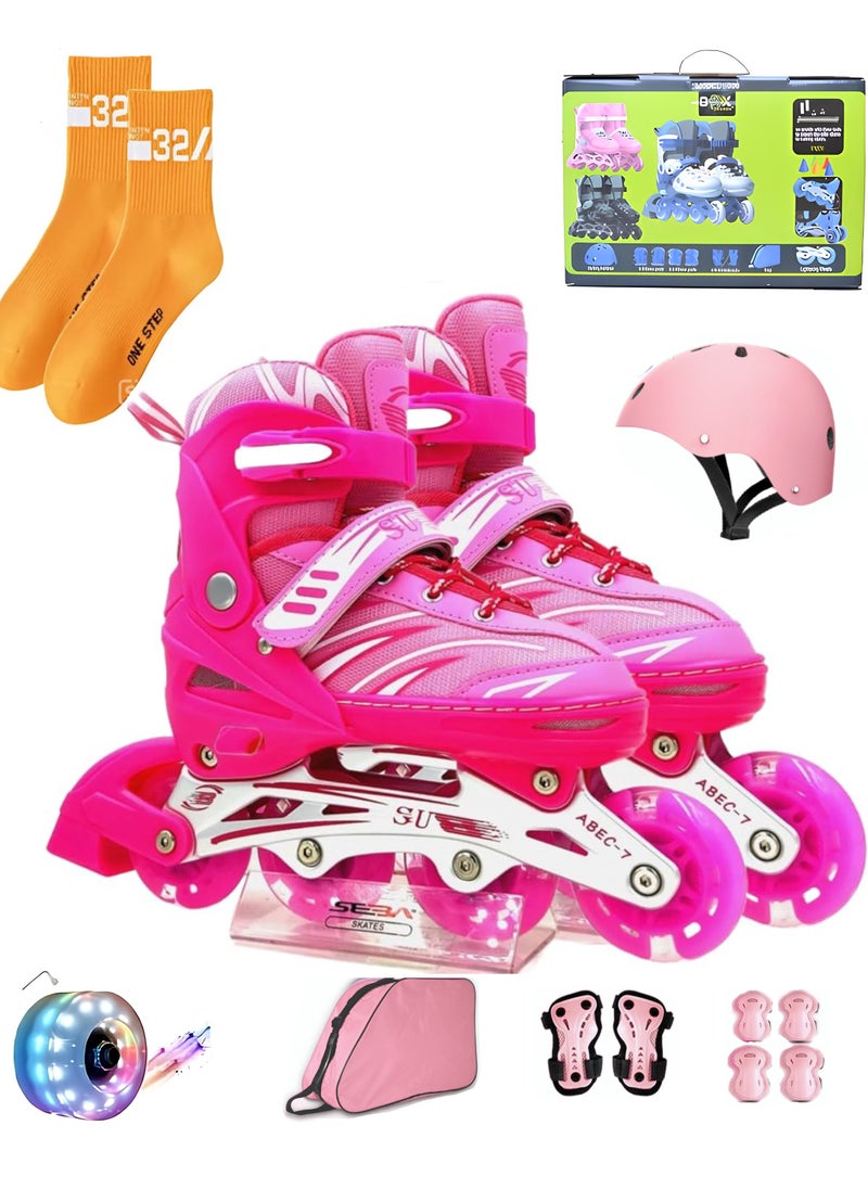 Draxon - Roller skates for kids adjustable with light up wheels and tools To Convert It To Training Skates Fun Illuminating For Boys Girls Rollerskates for kids beginners, suitable for indoor outdoor (Model-302-Pink) - Image 1