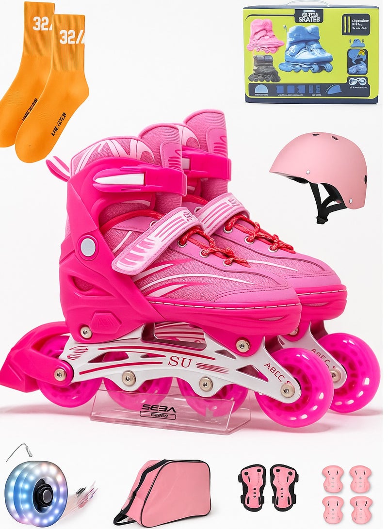 Draxon Roller skates for kids adjustable with light up wheels and tools To Convert It To Training Skates Fun Illuminating For Boys Girls Rollerskates for kids beginners, suitable for indoor outdoor (Model-302-Pink) - Image 1