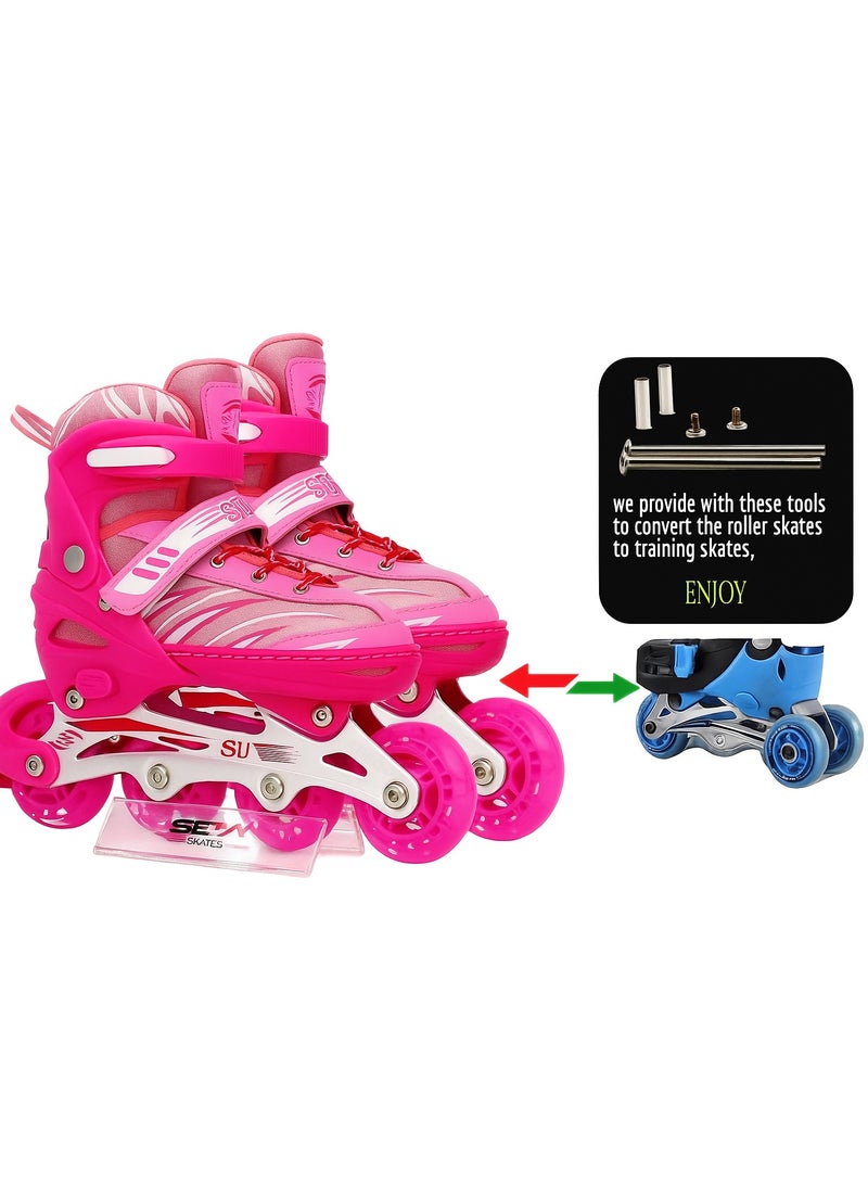 Draxon Roller skates for kids adjustable with light up wheels and tools To Convert It To Training Skates Fun Illuminating For Boys Girls Rollerskates for kids beginners, suitable for indoor outdoor (Model-302-Pink) - Image 4