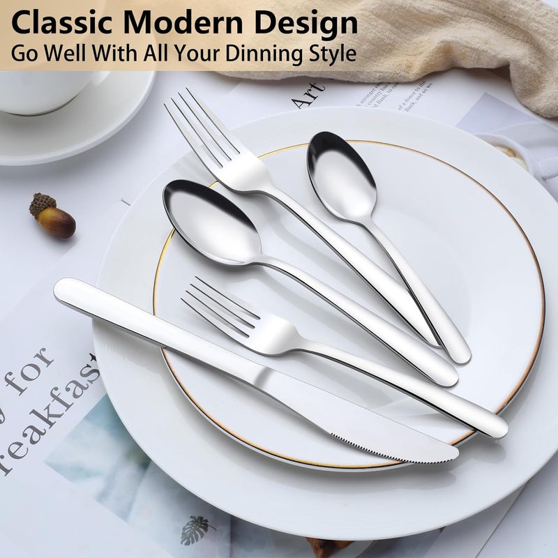Pleafind 60-Pcs Silverware Set Service for 12, Premium Stainless Steel Flatware Set, Include Forks Spoons and Knives Set, Mirror Polished Cutlery Utensil Set for Home Restaurant, Dishwasher Safe - Image 5