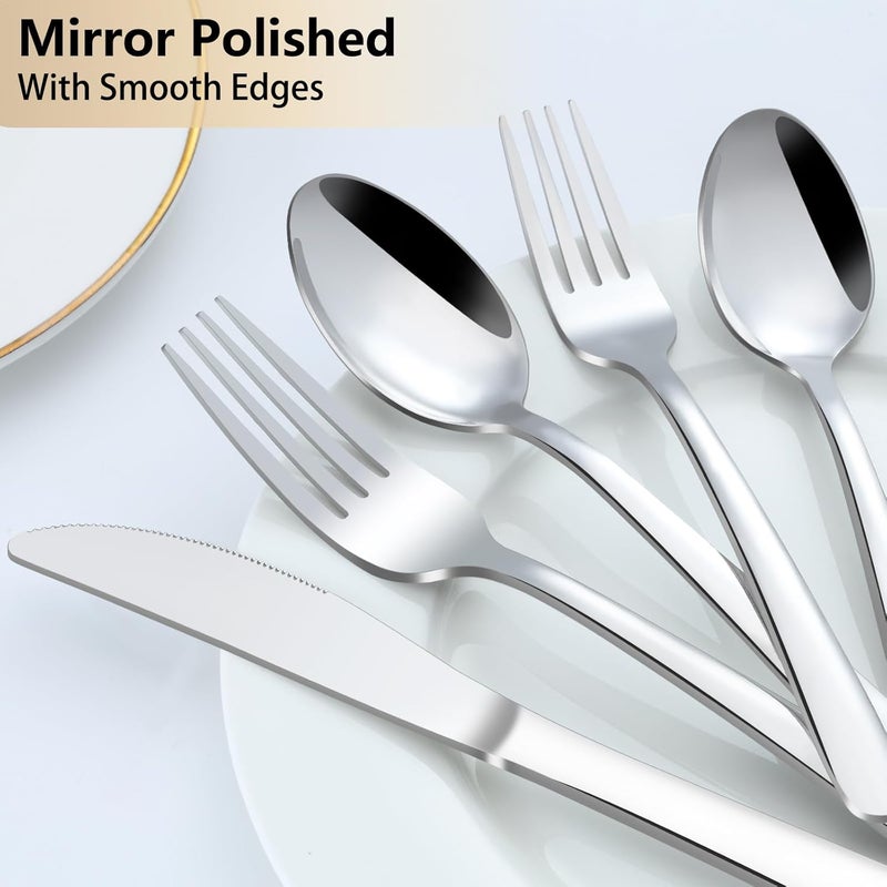 Pleafind 60-Pcs Silverware Set Service for 12, Premium Stainless Steel Flatware Set, Include Forks Spoons and Knives Set, Mirror Polished Cutlery Utensil Set for Home Restaurant, Dishwasher Safe - Image 4