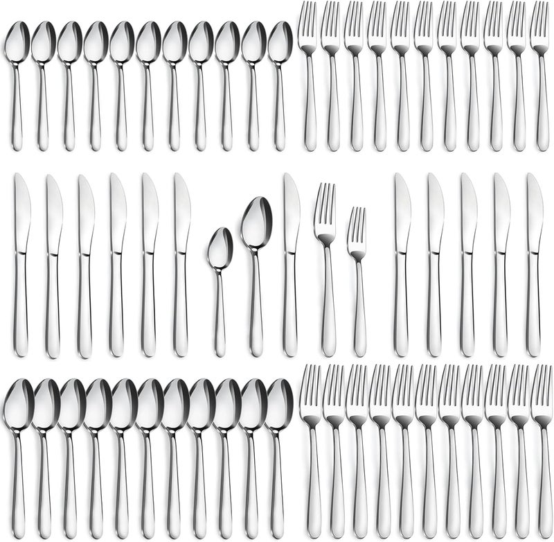 Pleafind 60-Pcs Silverware Set Service for 12, Premium Stainless Steel Flatware Set, Include Forks Spoons and Knives Set, Mirror Polished Cutlery Utensil Set for Home Restaurant, Dishwasher Safe - Image 1