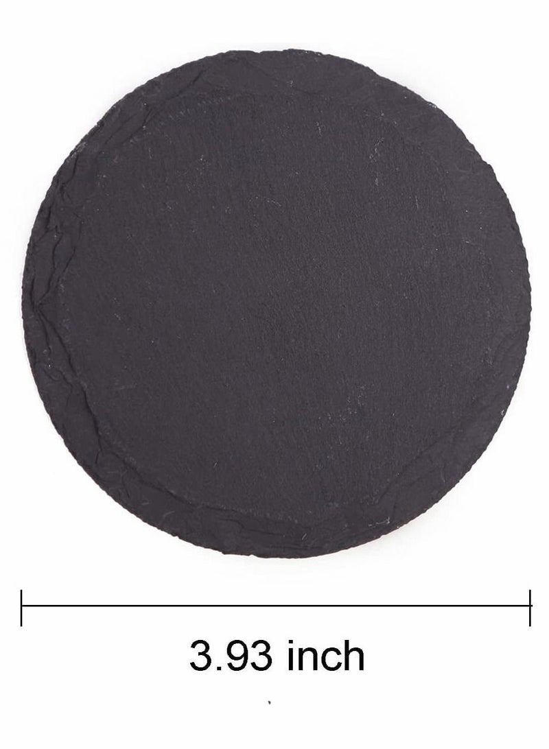 واي آند دي 4 Pieces Slate Coasters Inch Round Rustic Black Stone with Anti-Scratch Backing for Home Decoration, Bar Drinks, Kitchen, Any Style Table  - Image 2