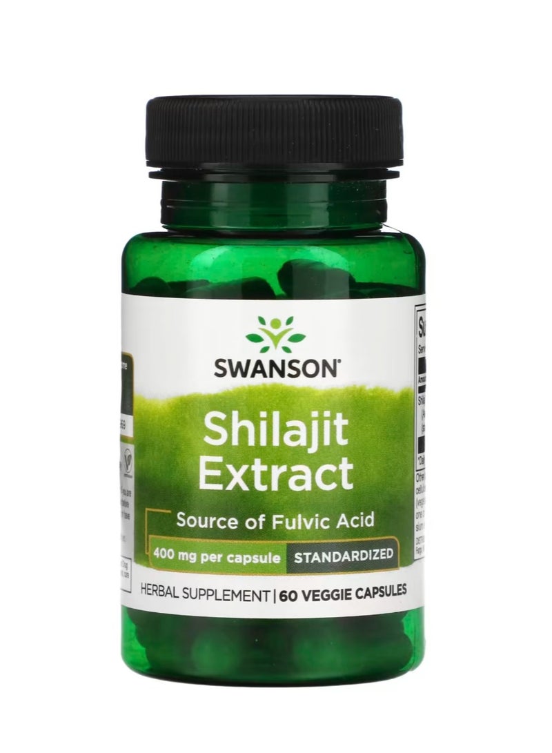 SWANSON Shilajit Extract Standardized 400 mg 60 Veggie Capsules - Image 1
