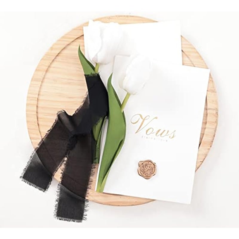 سوكومي شريط شيفون حريري مصنوع يدويا بلون اسود مقاس 1-3/4 انش × 7 ياردة، 4 لفات شرائط مهترئة لدعوات الزفاف وتغليف باقات الزفاف - Image 4