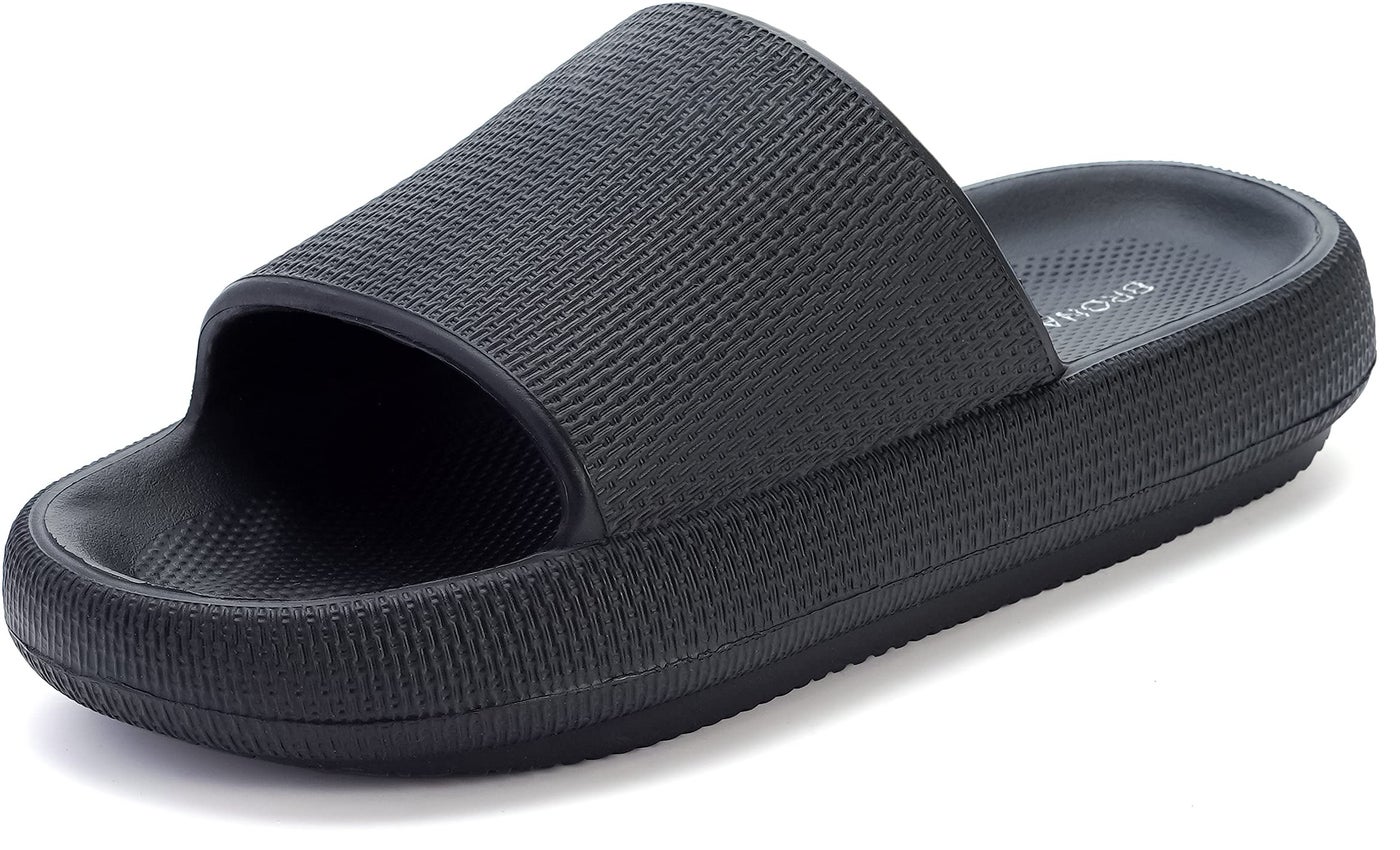 BRONAX Slides for Men Foam Cushion Non-Slip House Pillow Indoor Slippers House Sandals Sandles for Males Size 12 Comfy Cushioned Thick Sole 46-47 Black