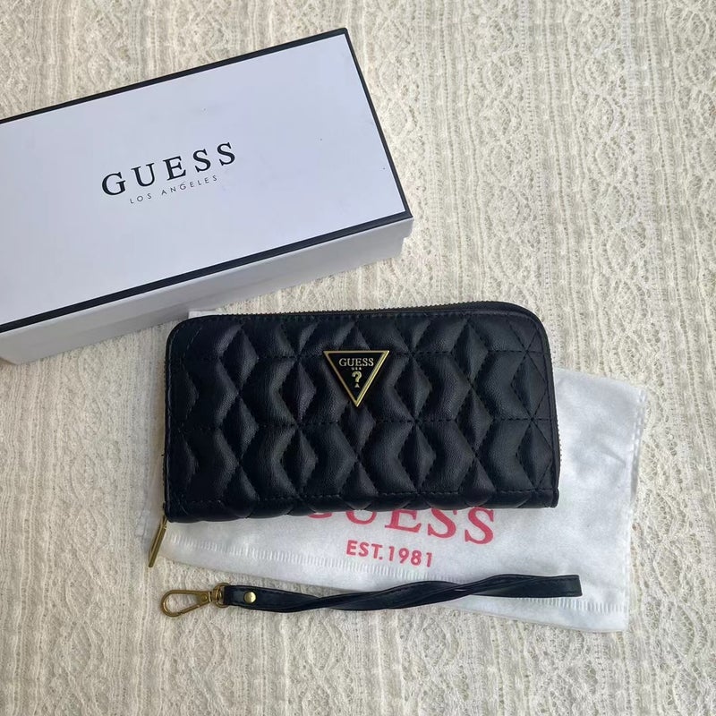 جيست محفظة نسائية كلاسيكية طويلة بشبكة ماسة، فتحة بسيطة، سعة كبيرة، لون أسود - Image 1