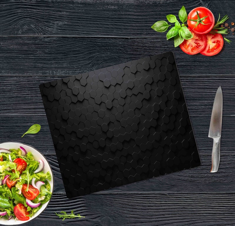 Decorative Glass Cutting Board Black Hexagon 29 x 34 cm | Glass Cutting Table