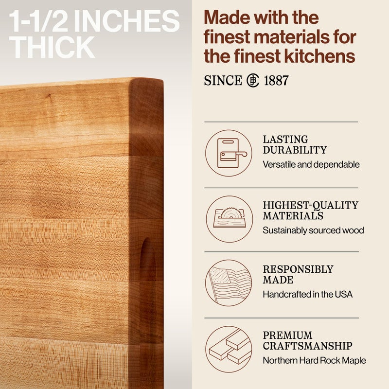 John Boos R-Board Series Rectangular Wooden Maple Cutting Board 20â€x15â€ â€“ 1.5â€ Thick, 12-lb Reversible Butcher Block with Edge-Grain & Finger Grips â€“ Made in the USA - Image 3