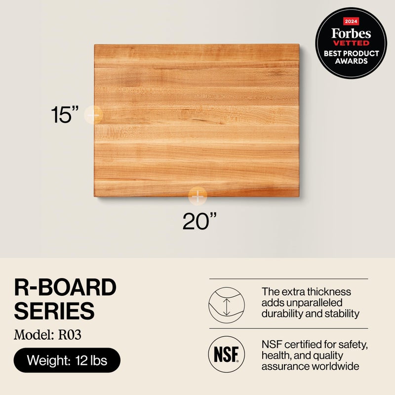John Boos R-Board Series Rectangular Wooden Maple Cutting Board 20â€x15â€ â€“ 1.5â€ Thick, 12-lb Reversible Butcher Block with Edge-Grain & Finger Grips â€“ Made in the USA - Image 2
