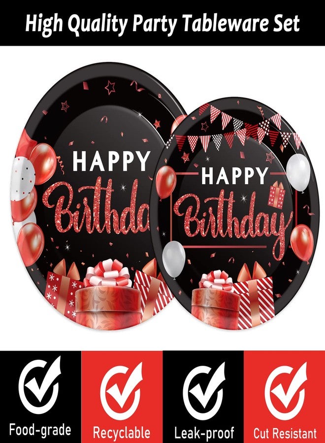 Wiooffen 200Pcs Red and Black Birthday Party Tableware Set - Confetti Sprinkles, Happy Birthday Supplies - Red and Black Paper Plates and Napkins, Forks for 50 Guests - Image 3