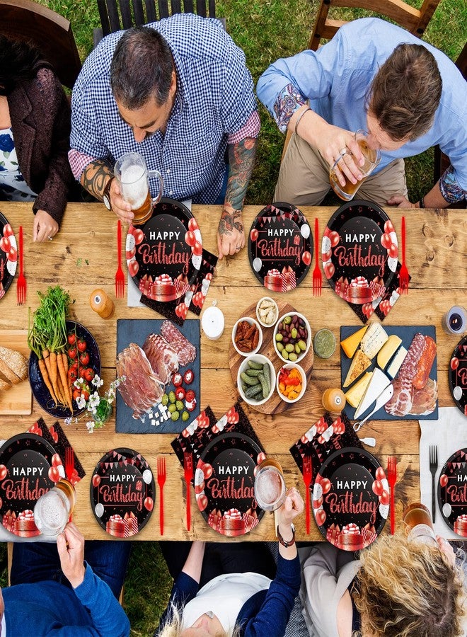 Wiooffen 200Pcs Red and Black Birthday Party Tableware Set - Confetti Sprinkles, Happy Birthday Supplies - Red and Black Paper Plates and Napkins, Forks for 50 Guests - Image 5