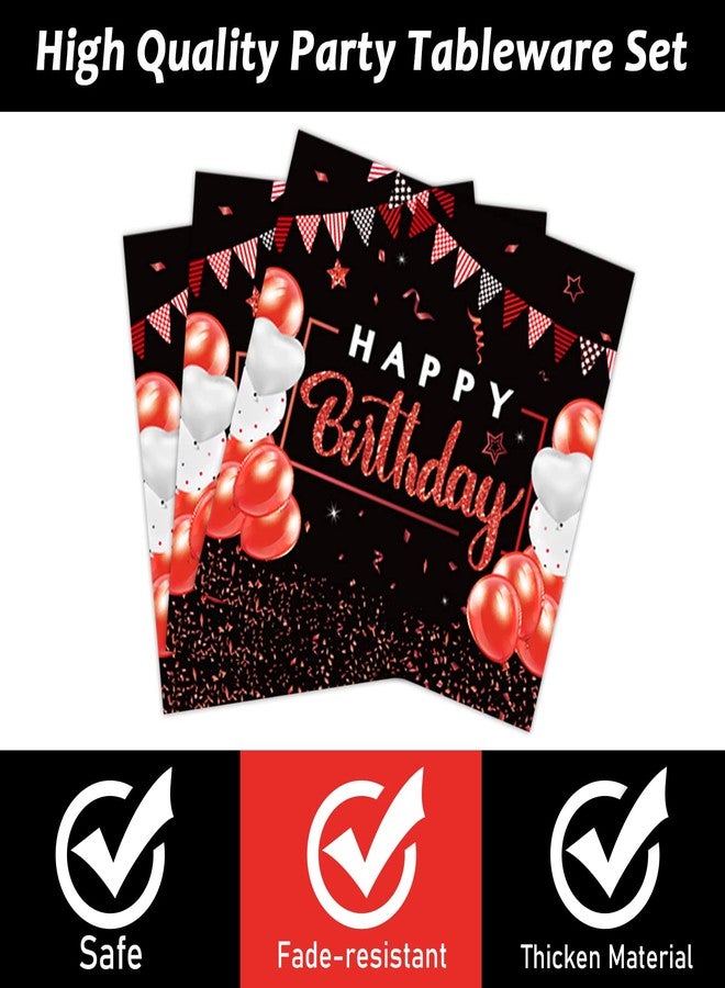 Wiooffen 200Pcs Red and Black Birthday Party Tableware Set - Confetti Sprinkles, Happy Birthday Supplies - Red and Black Paper Plates and Napkins, Forks for 50 Guests - Image 4