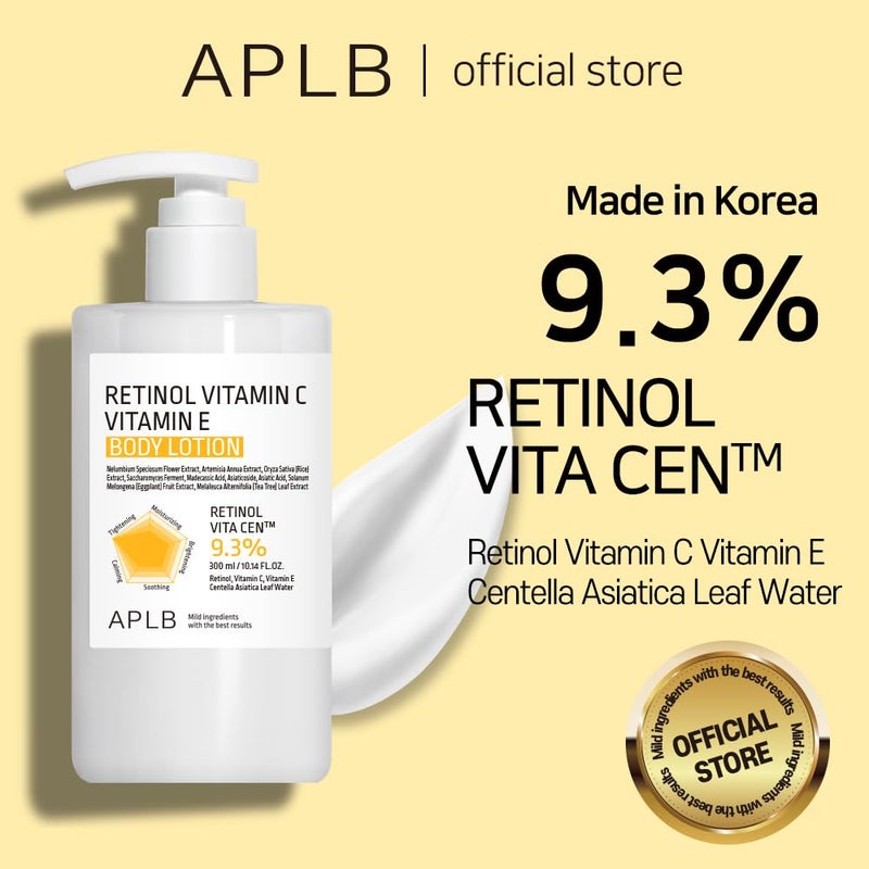 APLB Retinol Vitamin C Vitamin E Body Lotion | RETINOL VITA CENâ„¢ 9.3% 10.14 FL.OZ/Korean Skincare, Long lasting hydration, Wrinkle Care, Revitalize for gentle and improve skin texture - Image 2