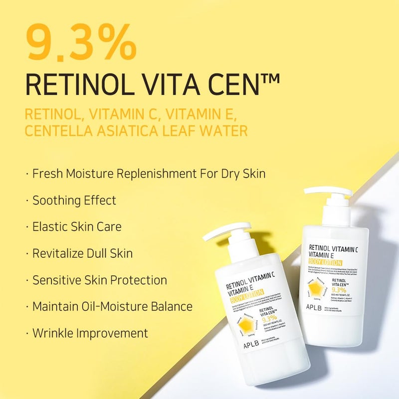 APLB Retinol Vitamin C Vitamin E Body Lotion | RETINOL VITA CENâ„¢ 9.3% 10.14 FL.OZ/Korean Skincare, Long lasting hydration, Wrinkle Care, Revitalize for gentle and improve skin texture - Image 3