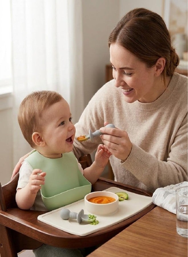 PXBQ Silicone Baby Training Spoon Set for Self Feeding, Soft BPA Free Toddler Spoon with Easy Grip Handle, Anti Choke Design, Infant Weaning Spoon for Babies (Grey) - Image 2