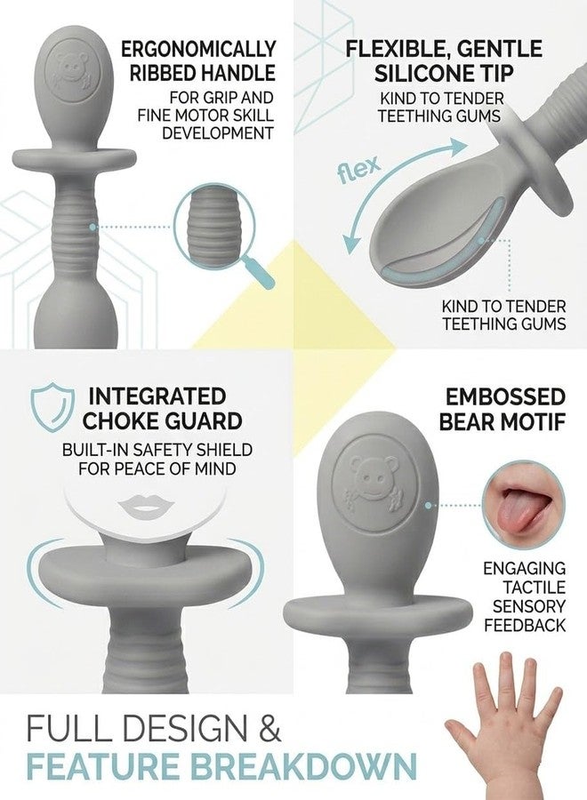 PXBQ Silicone Baby Training Spoon Set for Self Feeding, Soft BPA Free Toddler Spoon with Easy Grip Handle, Anti Choke Design, Infant Weaning Spoon for Babies (Grey) - Image 5