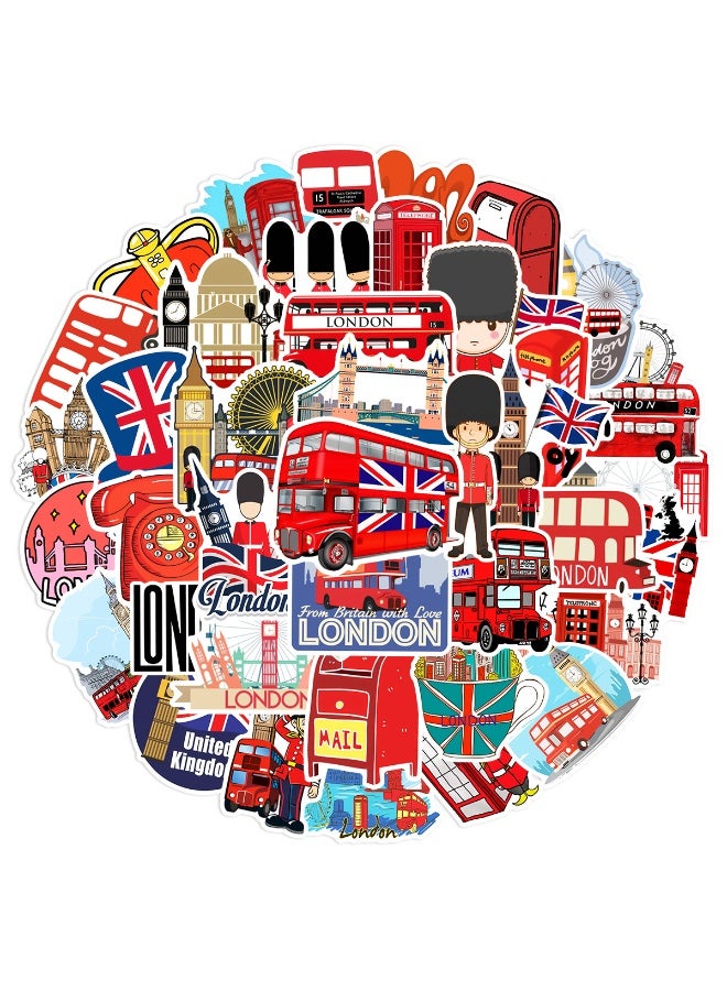 NIBEMINENT 50 Pcs British Style London Deco Kit Waterproof Stickers, High Definition Printing Bright Colors, Suitable for Laptop Skateboard Luggage Water Bottle Guitar DIY - Image 2