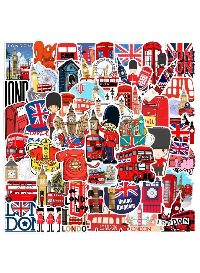 NIBEMINENT 50 Pcs British Style London Deco Kit Waterproof Stickers, High Definition Printing Bright Colors, Suitable for Laptop Skateboard Luggage Water Bottle Guitar DIY - Image 1