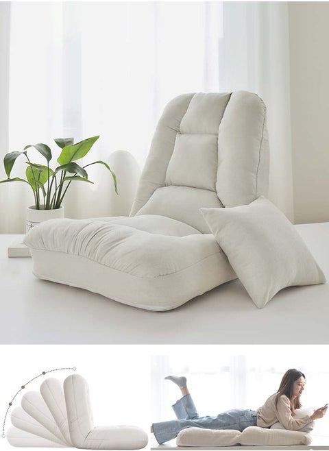 Folding Floor Chair Lounge Sofa Folding Single-Back Sofa Cushion Multi Angle Adjustment Padded Sleeper Bed Removable Washable Sofa For Balcony Bedroom With Pillow Single Sofa