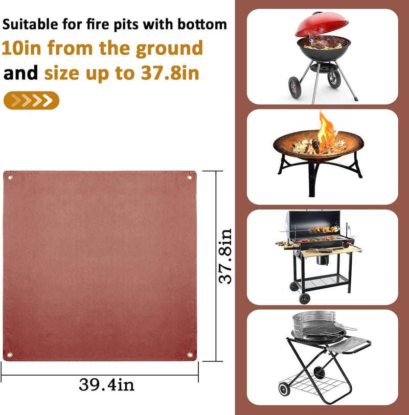 PAMASE Fire Pit Mat - 37.8x39.4in Fireproof Blanket for Under Fire Pit, Compatible with Solo Stove, Heat Resistant Rug for Outside Indoor Wooden Deck Grass Lawn Protection - Brown - Image 5