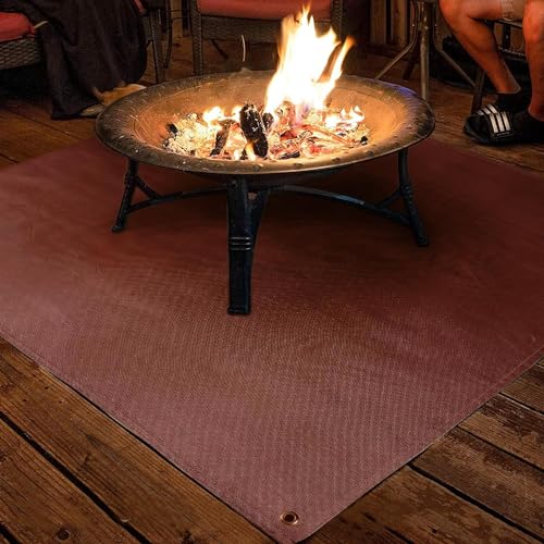 PAMASE Fire Pit Mat - 37.8x39.4in Fireproof Blanket for Under Fire Pit, Compatible with Solo Stove, Heat Resistant Rug for Outside Indoor Wooden Deck Grass Lawn Protection - Brown - Image 4