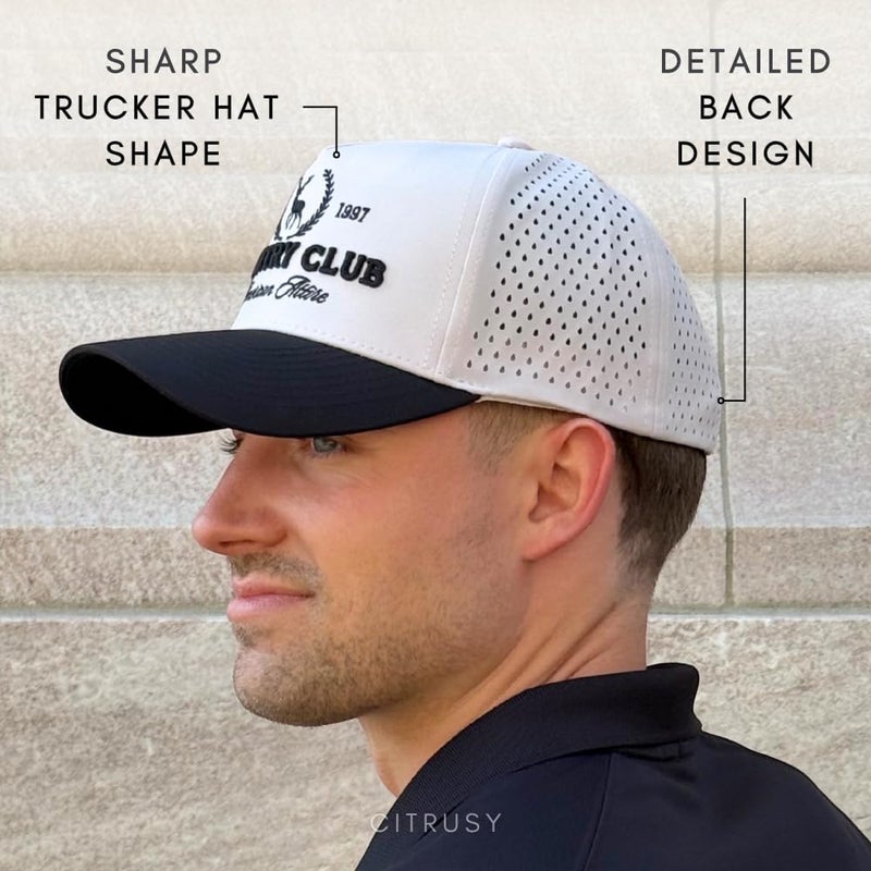 CITRUSY Athletic Trucker Golf Hat | Performance Mens 5 Panel Hat | Cool Breathable Waterproof Sweat Proof Workout Running Cap | Golf Accessories | A Frame Rope Snapback Adjustable Hat (Country Club | Black) - Image 5