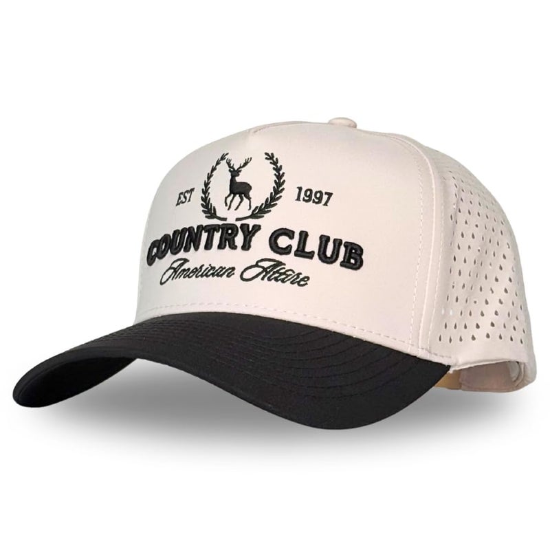 CITRUSY Athletic Trucker Golf Hat | Performance Mens 5 Panel Hat | Cool Breathable Waterproof Sweat Proof Workout Running Cap | Golf Accessories | A Frame Rope Snapback Adjustable Hat (Country Club | Black) - Image 1